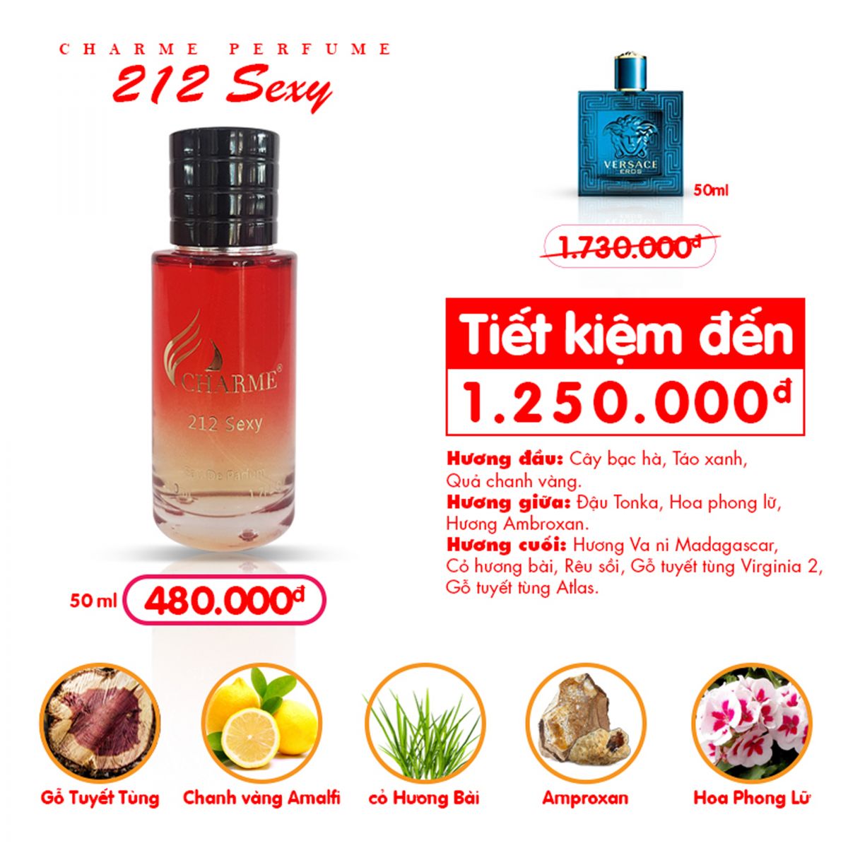 NƯỚC HOA NAM CHARME 212 SEXY 50ML