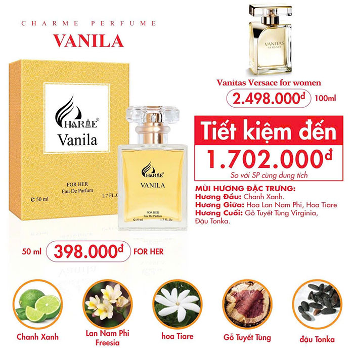 NƯỚC HOA NỮ CHARME VANILA 50ML