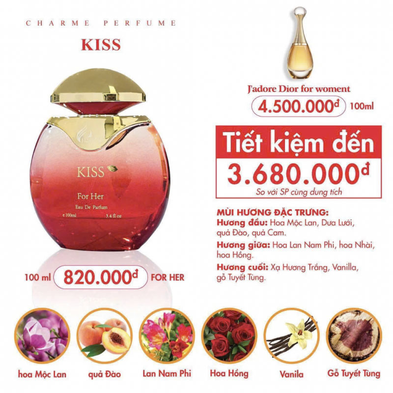  NƯỚC HOA NỮ CHARME KISS 100ML